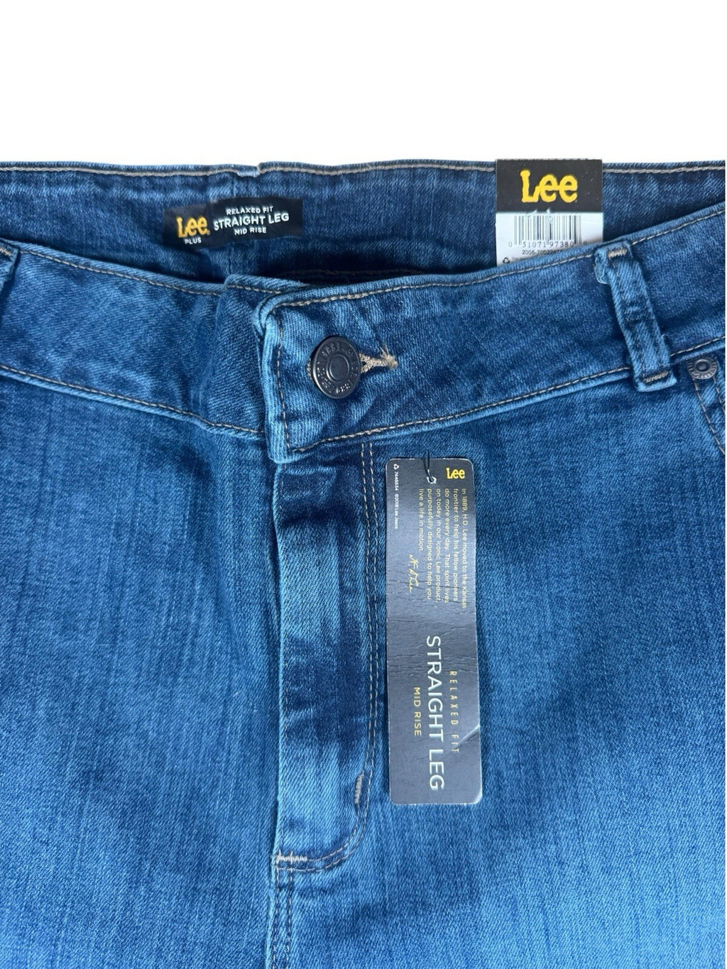 Lee Relaxed Fit Straight Leg Mid Rise Blue Medium Wash Denim Jeans 18W Long